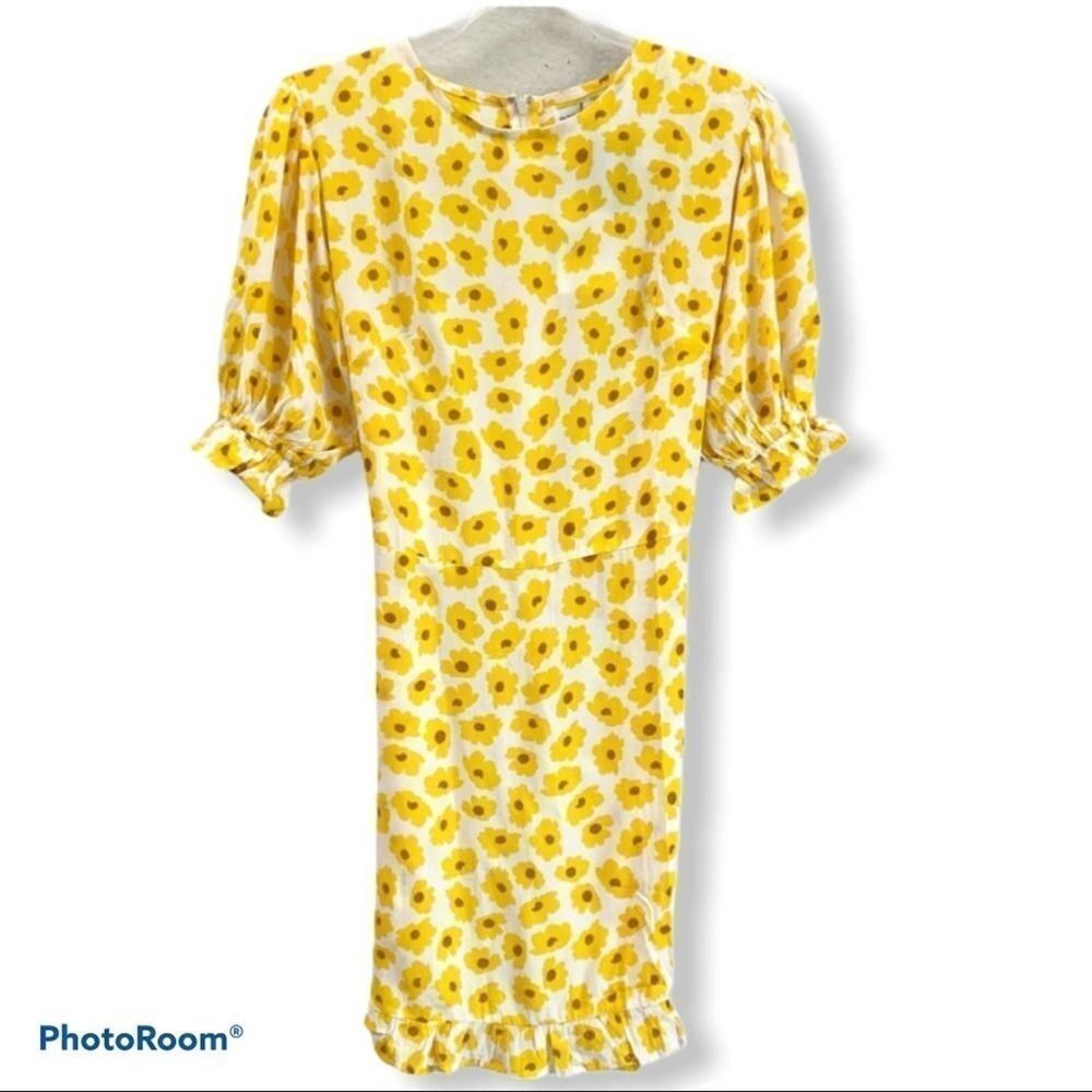 Faithful The Brand Bright Yellow Small Floral Florence Mini Dress Marigold XS